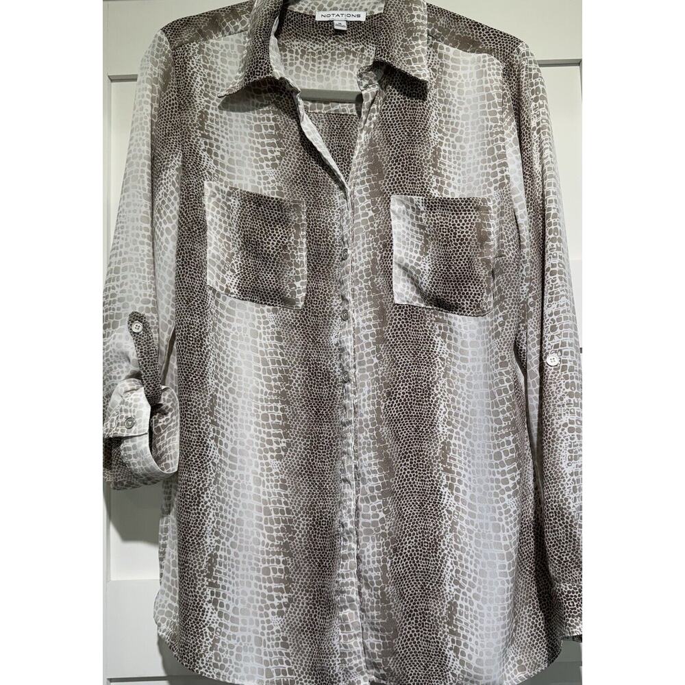 NOTATIONS Animal Print Top Natural Colors Women's Semi-Sheer Sz M
